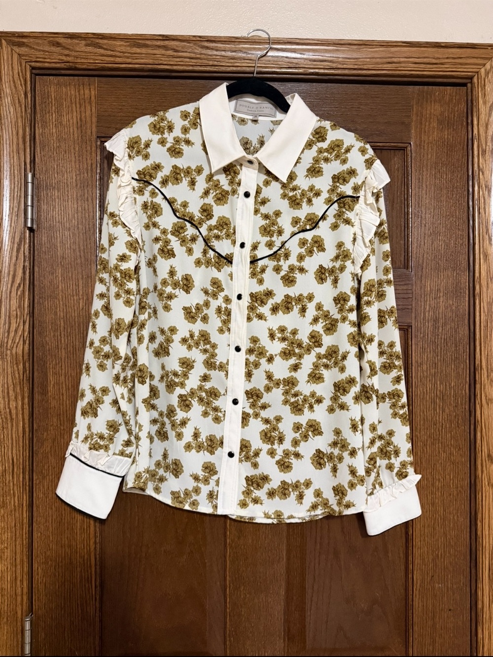 Double D Ranch Cream Button-Up Shirt with Floral Print